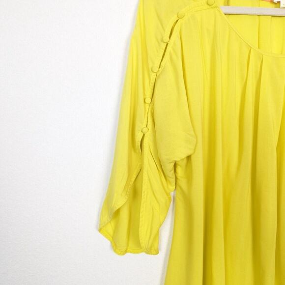 Maeve Yellow High-Low Long Sleeve Button Flared Blouse Size M - Picture 4 of 7